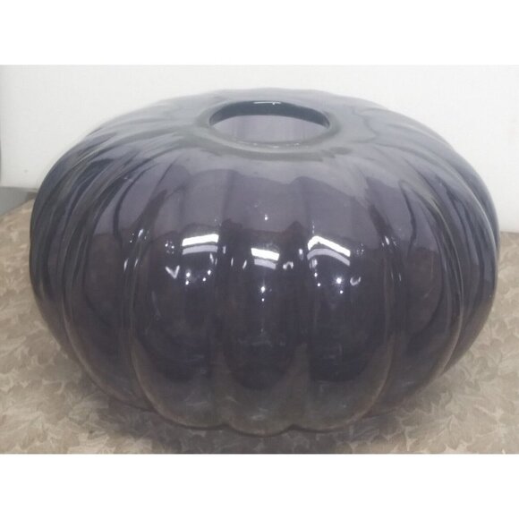Gunnel Sahlin Vase Ikea Large glass Purple flash paint 1990s Pumpkin shaped 9.5" - Picture 6 of 10